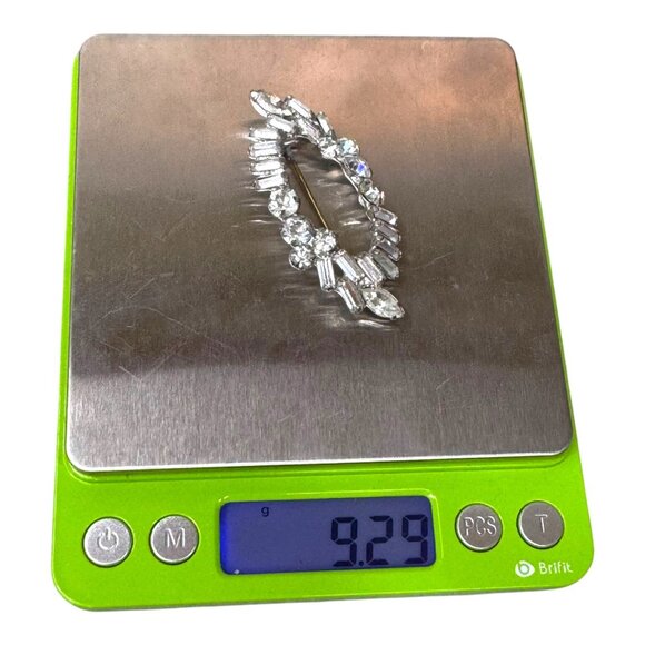Vintage Weiss Rhinestone Oval Brooch Statement Baguette Elegant Crystal Pin 2.5" - Picture 5 of 5